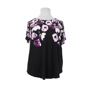 Alfani Top $50 Sz 3X Black White Purple Floral Rayon Spandex Top